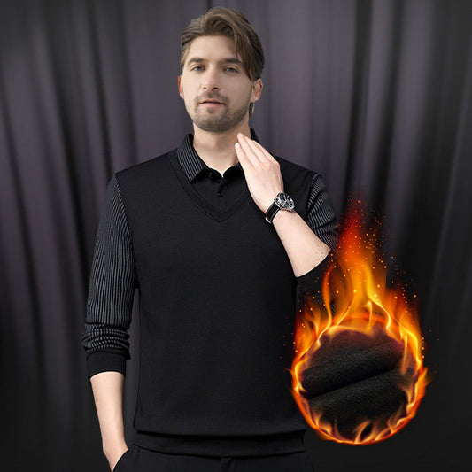 👔 50% OFF NOW! 🧶 Men's Lapel Faux Two-Piece Knitted Shirt – Smart Illusion, All-in-One Style & Premium Comfort 💎