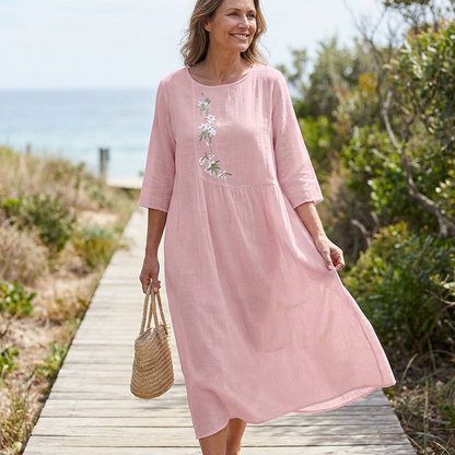 👗 60% OFF NOW! ✨ Women's Casual Loose Midi Dress with Embroidery – Elegant Stitching, Flowy Fit & Daily Comfort 🌸