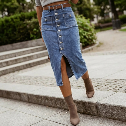 👗 50% OFF NOW! ⏳ High-Waist Button-Front Denim Skirt – Flattering A-Line, Adjustable Fit & Classic Style 💙