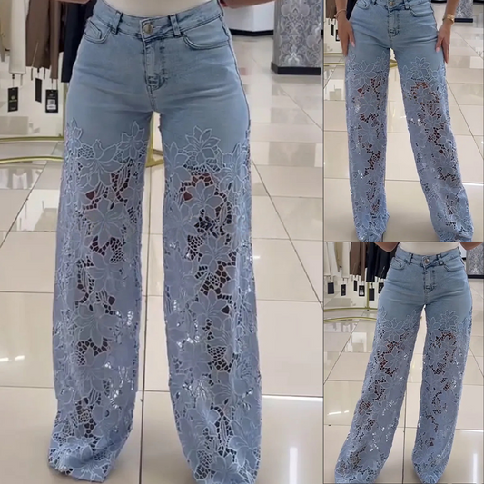 👖 50% OFF NOW! 🔥 Fashion Lace Patchwork Denim Jeans – Trendy Design, Comfortable Fit & Unique Style ✨
