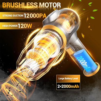 🚗 50% OFF NOW! 🛡️ Cordless Car Vacuum Cleaner – 12000Pa brushless motor & 4-in-1 – Type-C fast charging, perfect for car or home detailing 🧹✨
