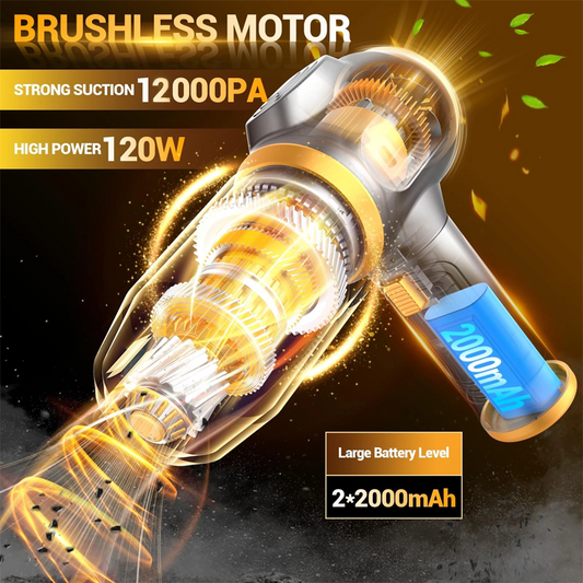 🚗 50% OFF NOW! 🛡️ Cordless Car Vacuum Cleaner – 12000Pa brushless motor & 4-in-1 – Type-C fast charging, perfect for car or home detailing 🧹✨