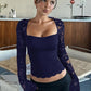👚 50% OFF NOW! 🌸 Women's Solid Color T-Shirt – Floral Lace, Split Ruffles & Sheer Sleeves for a Romantic Look ✨