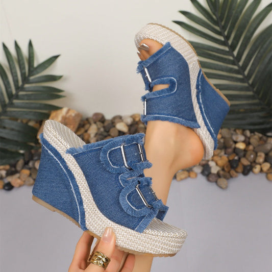 👡 50% OFF NOW! 👖 Women's Casual Denim Platform Slide Sandals – Comfortable, Trendy & Easy to Slip On 🌸