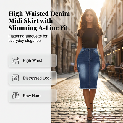 👗 60% OFF NOW! ✨ Vintage A-Line Frayed Hem Denim Skirt – Flattering High Waist, Trendy Look & Perfect for Casual Days 🌸