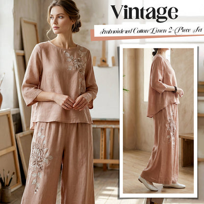 👚 60% OFF NOW! 🌸 Vintage Embroidered Cotton Linen 2-Piece Set – Elegant, Breathable & Perfect for a Stylish Summer Look ☀️
