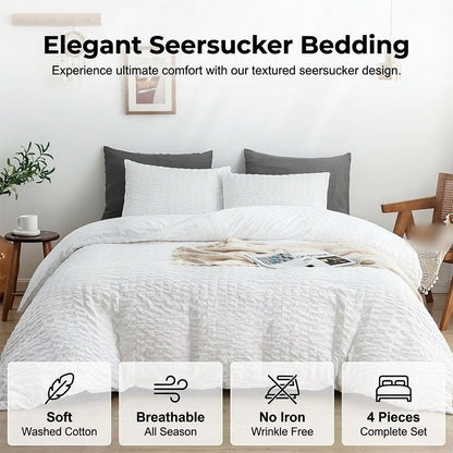🛏️ 50% OFF NOW! ✨ Luxury Seersucker Textured Bedding 4-Piece Set – Cool, Stylish & Perfect for All Seasons 🛌