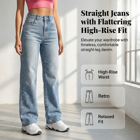 👖 60% OFF NOW! 🔥 Women's High-Waisted Straight Leg Denim Jeans – Flattering Fit, Comfortable Stretch & Versatile Everyday Style ✨