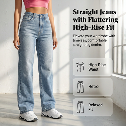 👖 50% OFF NOW! 🔥 Women's High-Waisted Straight Leg Denim Jeans – Flattering Fit, Comfortable Stretch & Versatile Everyday Style ✨