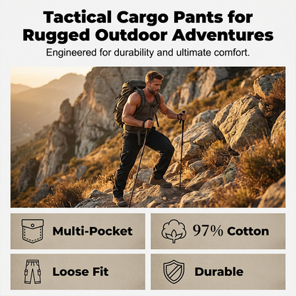 👖 50% OFF NOW! 🧵 Men's Cotton Cargo Tactical Pants – Multi-Pocket, Durable Fabric & Perfect for Outdoor & Daily Wear 🏕️