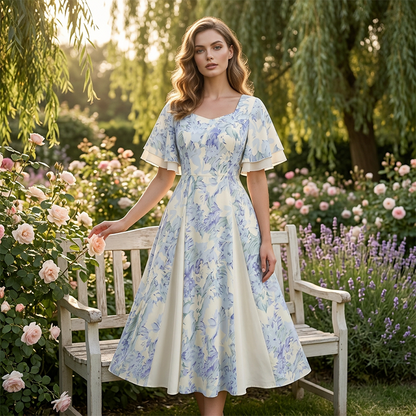 👗 50% OFF NOW! ✨ Ethereal Flutter Sleeve Fit-and-Flare Dress – Flattering Waist, Soft Fabric & Perfect for Day or Night 💃