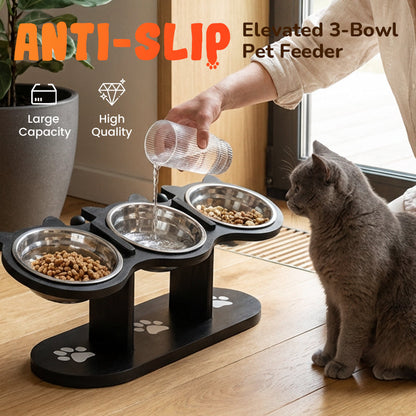 🍲 50% OFF NOW! 🐕 Anti-Slip Elevated 3-Bowl Pet Feeder – Raised design, protects joints & 3 bowls – No more spills or sliding ✨