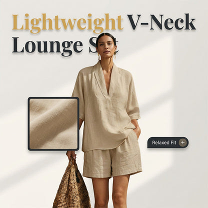 👚 50% OFF NOW! 🌸 Women's Casual V-Neck Top & Shorts Set – Soft, breathable & relaxed fit – perfect for summer lounging, beach days or quick errands 🩳