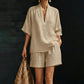 👚 50% OFF NOW! 🌸 Women's Casual V-Neck Top & Shorts Set – Soft, breathable & relaxed fit – perfect for summer lounging, beach days or quick errands 🩳
