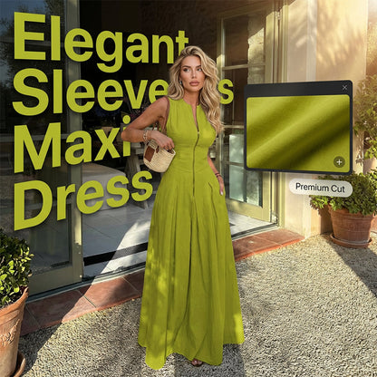 👗 50% OFF NOW! 🥳 Sleeveless Zip-Front A-Line Maxi Dress – Flowy & lightweight – Perfect for summer parties or casual elegance – chic and comfortable 🌸✨