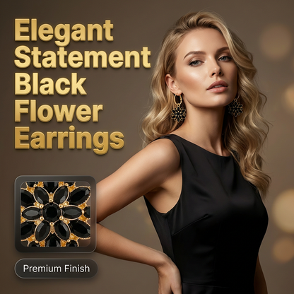 🌹 50% OFF NOW! 🖤 Black Flower Dangle Earrings – Elegant Design, Lightweight & Perfect for Evening Wear or Daily Sophistication ✨