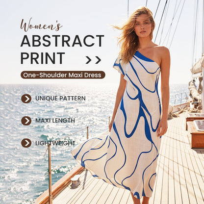 👗 50% OFF NOW! 🎨 Women's Abstract Print One-Shoulder Maxi Dress – Striking Elegance, Soft Fabric & Perfect for Summer Evenings 💃