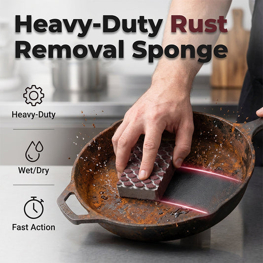 🧽 BUY 1 GET 1 FREE! 🔧 Heavy-Duty Rust Removal Sponge – Non-Scratch, Reusable & Effective for Removing Rust, Paint & Hard Water Stains 💪