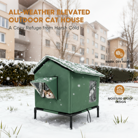🐱 50% OFF! 🏡 All-Weather Elevated Cat House – Waterproof Oxford & thermal lining ✨