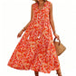 👗 50% OFF NOW! 🌸 Women's Sleeveless Abstract Print Tiered Midi Dress – Flowy Fit, Unique Pattern & Perfect for Beach, Brunch or Day Out ☀️