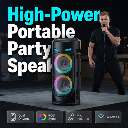 🔊 60% OFF NOW! 🥳 Portable Bluetooth Speaker with Mic – 16W loud sound, RGB lights & wired mic – Perfect for parties, karaoke or outdoor fun 🎤✨