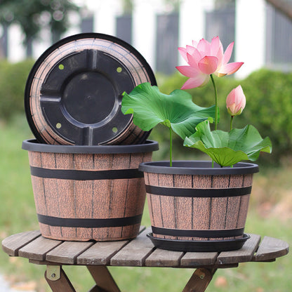 🌿 60% OFF NOW! 🪴 Round Resin Barrel Planter for Garden – Lightweight, Weatherproof & Perfect for Patios, Balconies & Outdoor Decor 🌸