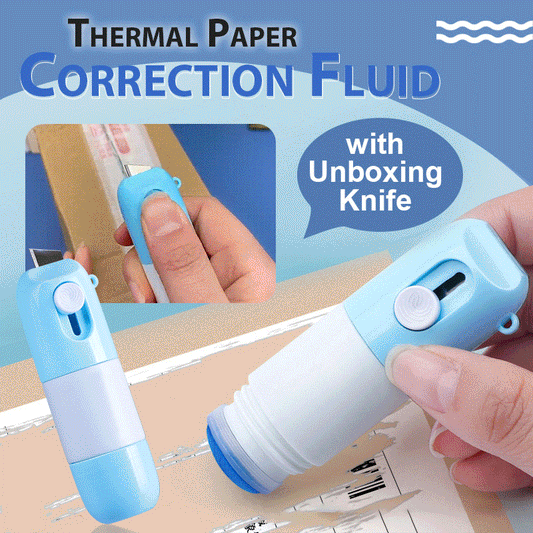 🏆 BUY 1 GET 1 FREE! ✨ Thermal Paper Correction Fluid with Unboxing Knife – Covers errors perfectly & includes handy knife – Ideal for labels, packages & office use 📦