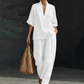 👚 50% OFF NOW! 🌸 Women's Casual V-Neck Top & Wide-Leg Trousers Set – Soft & breathable – Perfect for summer, work or resort wear – relaxed and elegant ✨🌿