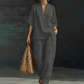👚 50% OFF NOW! 🌸 Women's Casual V-Neck Top & Wide-Leg Trousers Set – Soft & breathable – Perfect for summer, work or resort wear – relaxed and elegant ✨🌿