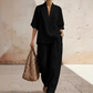 👚 50% OFF NOW! 🌸 Women's Casual V-Neck Top & Wide-Leg Trousers Set – Soft & breathable – Perfect for summer, work or resort wear – relaxed and elegant ✨🌿