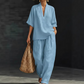 👚 50% OFF NOW! 🌸 Women's Casual V-Neck Top & Wide-Leg Trousers Set – Soft & breathable – Perfect for summer, work or resort wear – relaxed and elegant ✨🌿