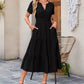 👗 50% OFF NOW! 💜 Women's Lightweight Short Sleeve V-Neck Elastic Waist Dress – Breezy & flattering – Perfect for summer, brunch or beach days – easy, comfortable style 🌸