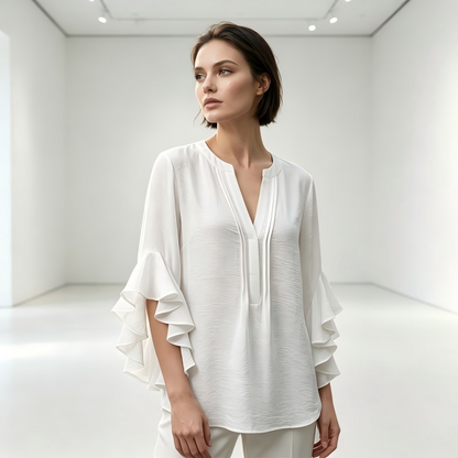 👚 50% OFF NOW! 🌸 V-Neck Ruffled Sleeve Top – Flowy & lightweight – Elegant casual blouse, perfect for summer or office – feminine and breathable ✨🌿