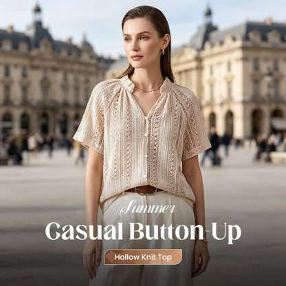 👚 50% OFF NOW! 🌞 Summer Casual Button-Up Hollow Knit Top – Breathable, textured & lightweight – perfect for beach cover-ups or breezy daily wear 🌊
