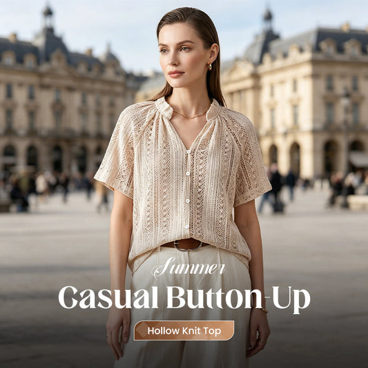 👚 50% OFF NOW! 🌞 Summer Casual Button-Up Hollow Knit Top – Breathable, textured & lightweight – perfect for beach cover-ups or breezy daily wear 🌊