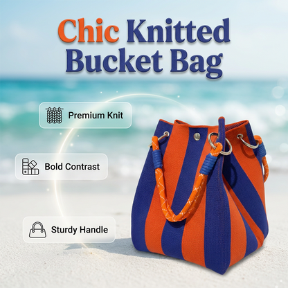 👜 50% OFF NOW! 🧶 Striped Knit Bucket Handbag – Soft, lightweight & stylish – perfect for beach days, shopping or casual weekends 🏖️
