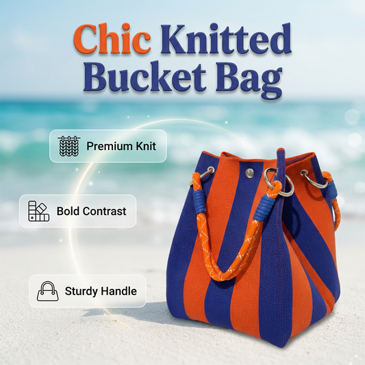 👜 50% OFF NOW! 🧶 Striped Knit Bucket Handbag – Soft, lightweight & stylish – perfect for beach days, shopping or casual weekends 🏖️