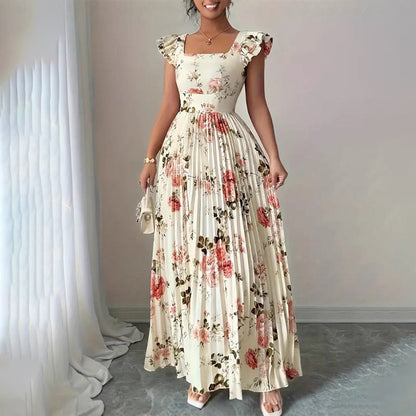 👗 50% OFF NOW! ✨ Floral Pleated Maxi Dress – Square Neck, Ruffle Sleeves & High-Waist – Flowy, elegant & perfect for spring, beach or garden parties 🌸