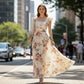 👗 50% OFF NOW! ✨ Floral Pleated Maxi Dress – Square Neck, Ruffle Sleeves & High-Waist – Flowy, elegant & perfect for spring, beach or garden parties 🌸