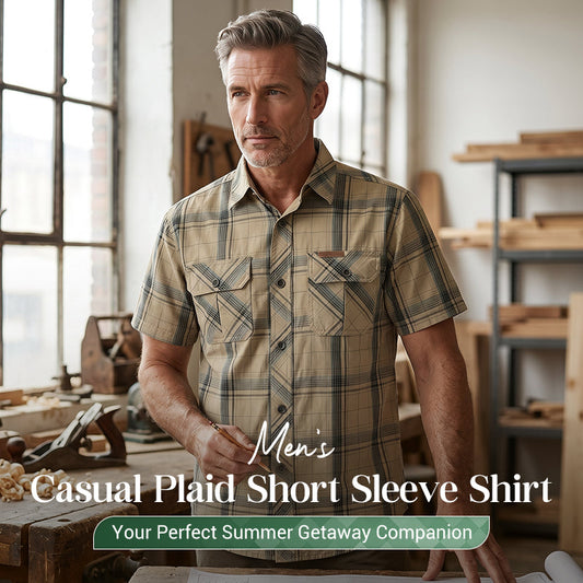 👔 50% OFF NOW! 🍂 Men's Casual Plaid Short Sleeve Shirt – Classic pattern & relaxed fit – Breathable comfort, perfect for summer, work or casual weekends ✨