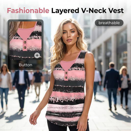 👚 50% OFF NOW! 🔥 Women's Striped Fake Two-Piece Tank Top – Layered look, lightweight & breathable – perfect for summer, casual outings or festivals 🌞