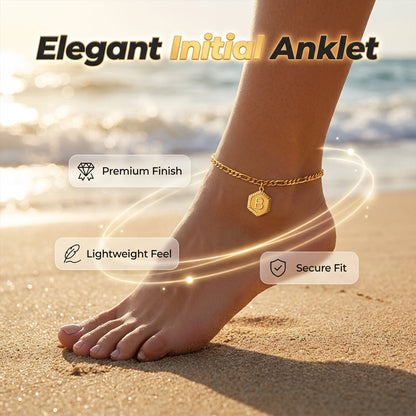 ✨ 47% OFF NOW! 🔥 Gold Initial Anklet with Figaro Chain – Personalized letter, tarnish-resistant & adjustable length – perfect for summer feet or gift giving 👣