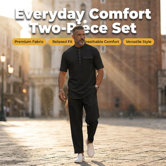 👕 50% OFF NOW! 🩳 Men's Modern Casual Band Collar Two-Piece Set – Soft & breathable – Relaxed fit, perfect for summer lounging or casual days – stylish matched look 🏖️