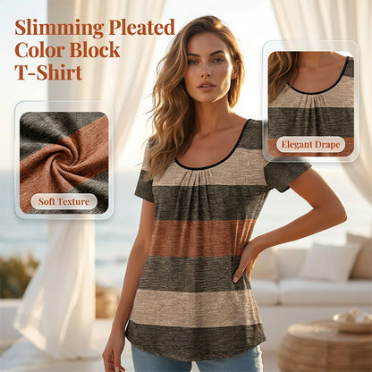👚 50% OFF NOW! 🔥 Women's Plus Size Pleated Color Block T-Shirt – Soft, breathable & flattering pleats – perfect for casual days, office or warm weather 🌈