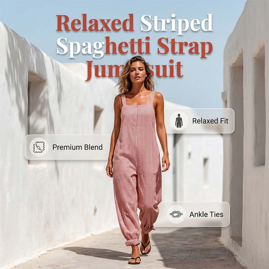 👗 50% OFF NOW! 🏝️ Women's Casual Striped Spaghetti Strap Jumpsuit – Lightweight, flowy & breezy – perfect for beach days, summer parties or travel – effortless chic 🌊