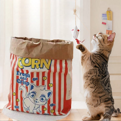 🐱 50% OFF NOW! 🍿 Giant Popcorn Paper Bag Cat Tunnel – Crinkly, collapsible & fun interactive hideout – perfect for play, nap & pouncing – reusable, pet-safe design 🐾