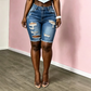 🩳 50% OFF NOW! 🏆 Women's Mid-Waist Ripped Denim Bermuda Shorts – Stretchy, distressed & raw hem – perfect for summer streetwear, casual outings or edgy chic 🌞