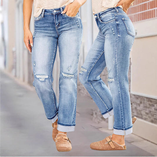 👖 50% OFF NOW! ✨ Women's Ripped Straight-Leg Jeans – High-waist, distressed & stretchy – Trendy streetwear vibe, perfect for casual days or edgy looks – comfy and cool 🆒