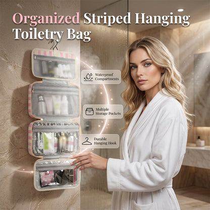 🧳 50% OFF NOW! 🔥 Striped Hanging Travel Toiletry Bag – 30K+ SOLD! – Multi-compartment, waterproof & compact – perfect for travel or gym 🛁✨