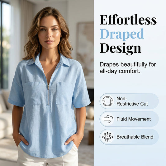👚 50% OFF NOW! ⚡ Women's Casual V-neck Zipper Short-Sleeved Top – Soft & breathable – Modern fit, easy zipper accent – perfect for daily wear or summer layering 🌸
